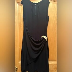 Cache Black Asymmetrical  Dress with Silver Accent